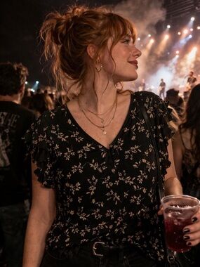 PRICE DROP! Floral soft Tshirt with button detail and flutter sleeves.